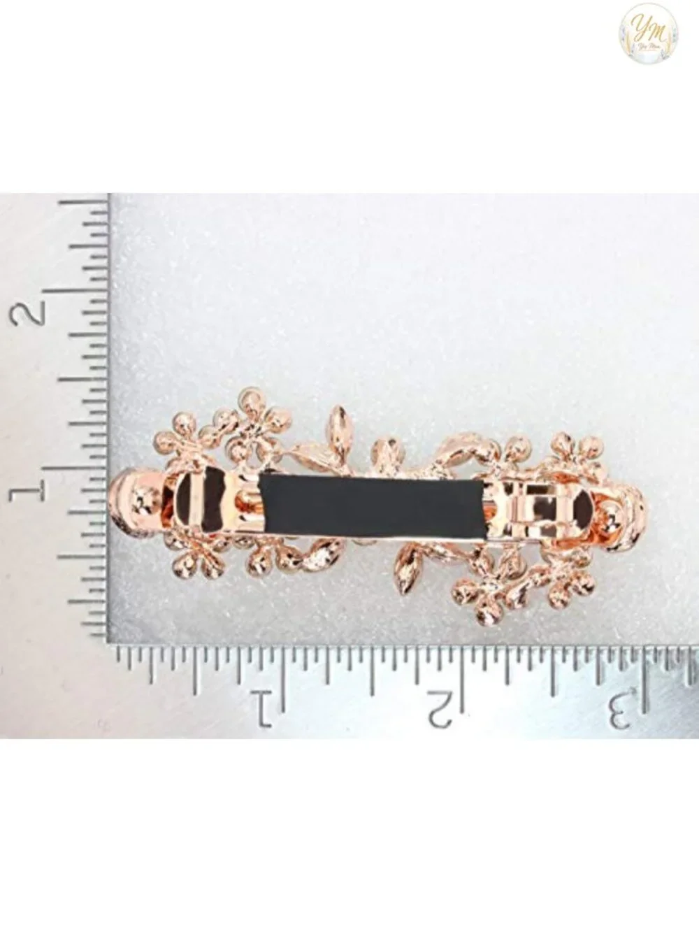 Crystal Floral Hair Barrette Clip Rose Gold Plated Metal